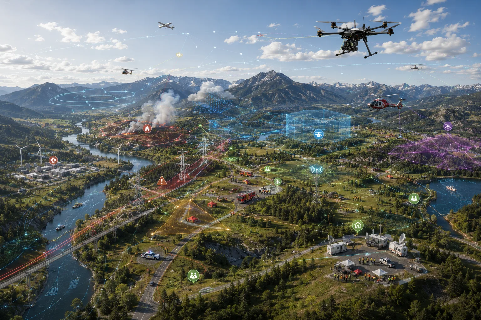 Persistent airspace monitoring diagram for regional drone and aircraft awareness concepts.
