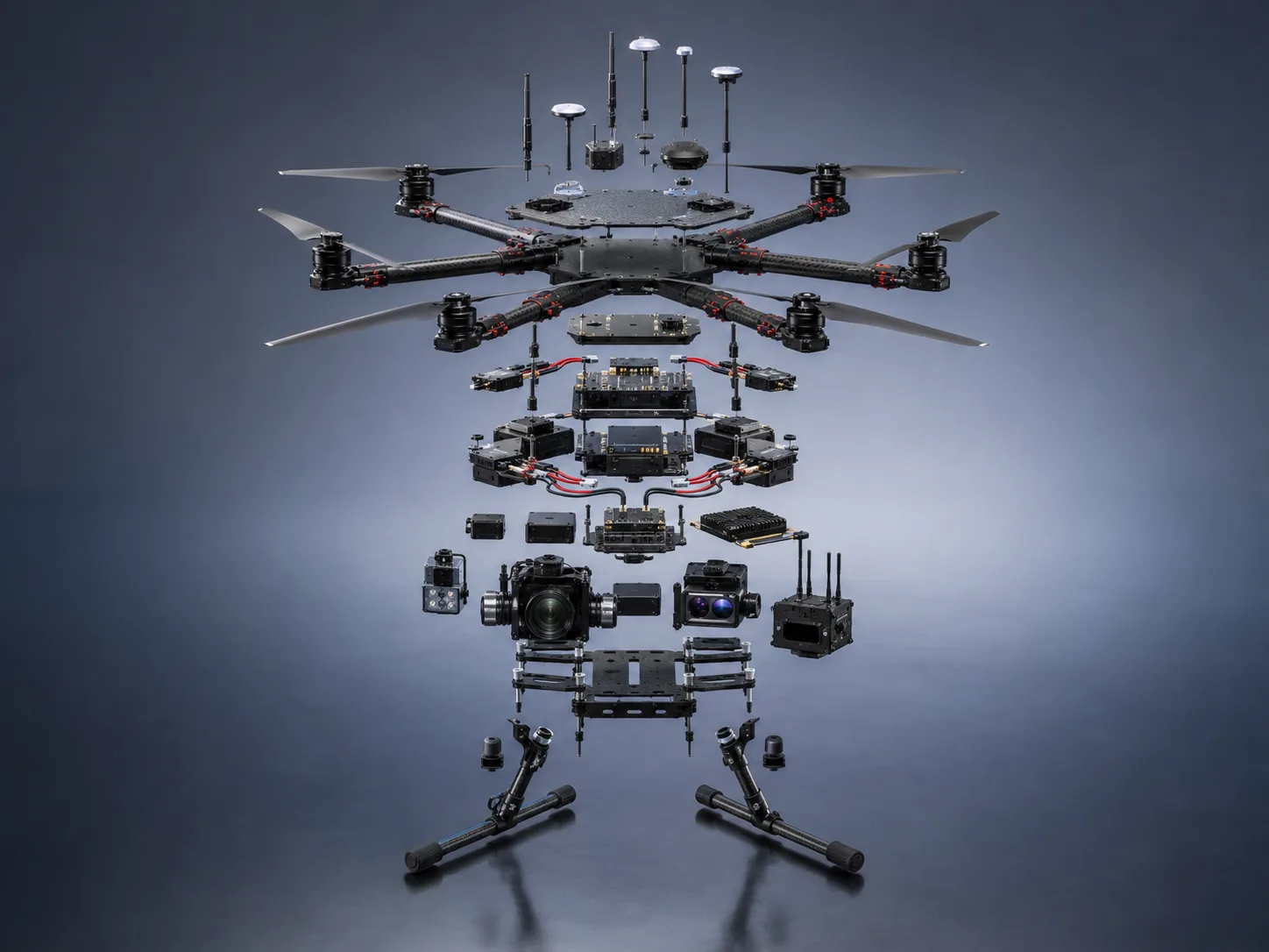 Exploded engineering concept view of ARS Phoenix platform components and modular payload architecture.
