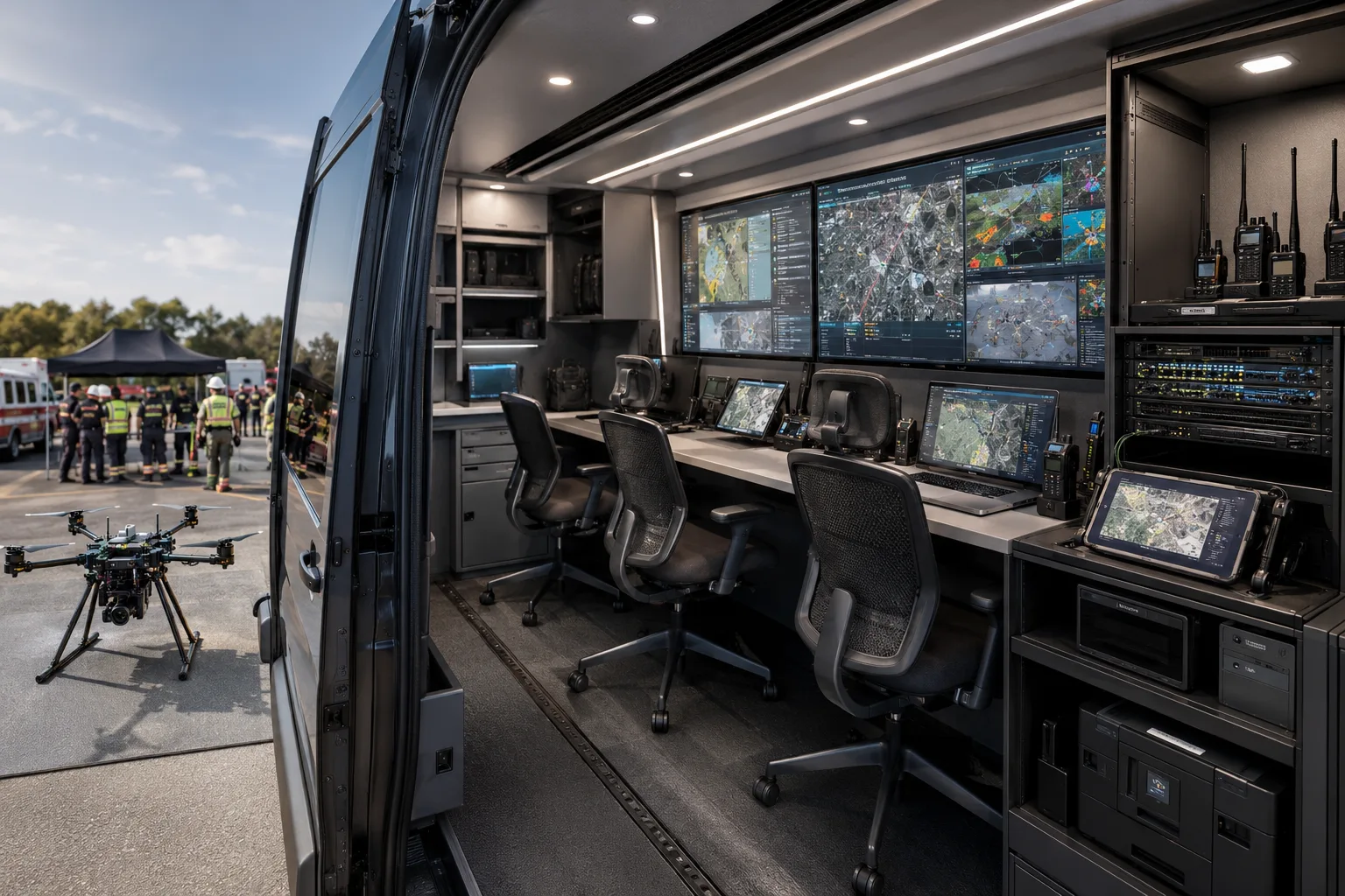 Mobile command vehicle integration concept for ARS mission displays and field operations.