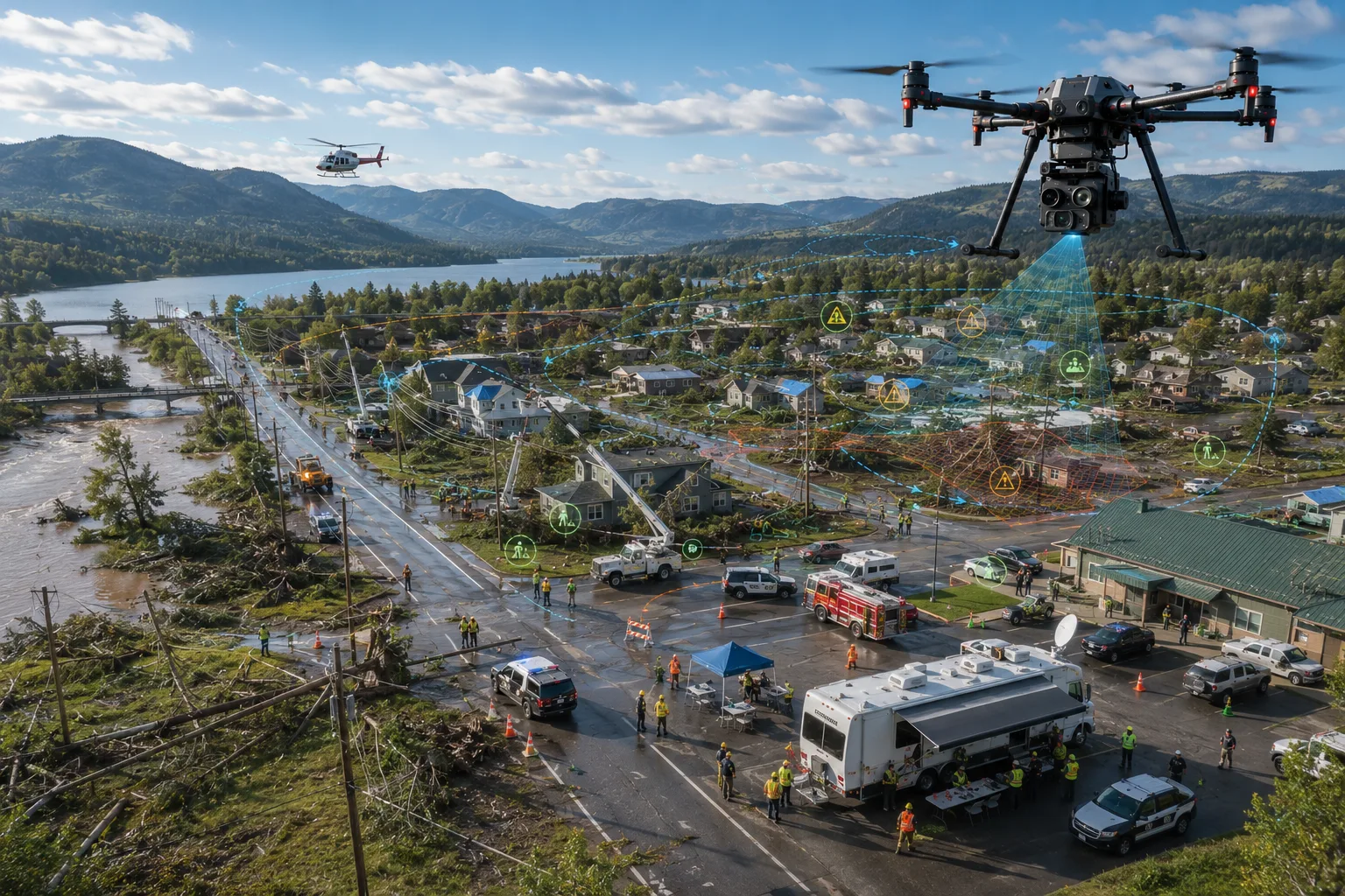 Emergency management mission concept visual for multi-agency shared operational awareness.