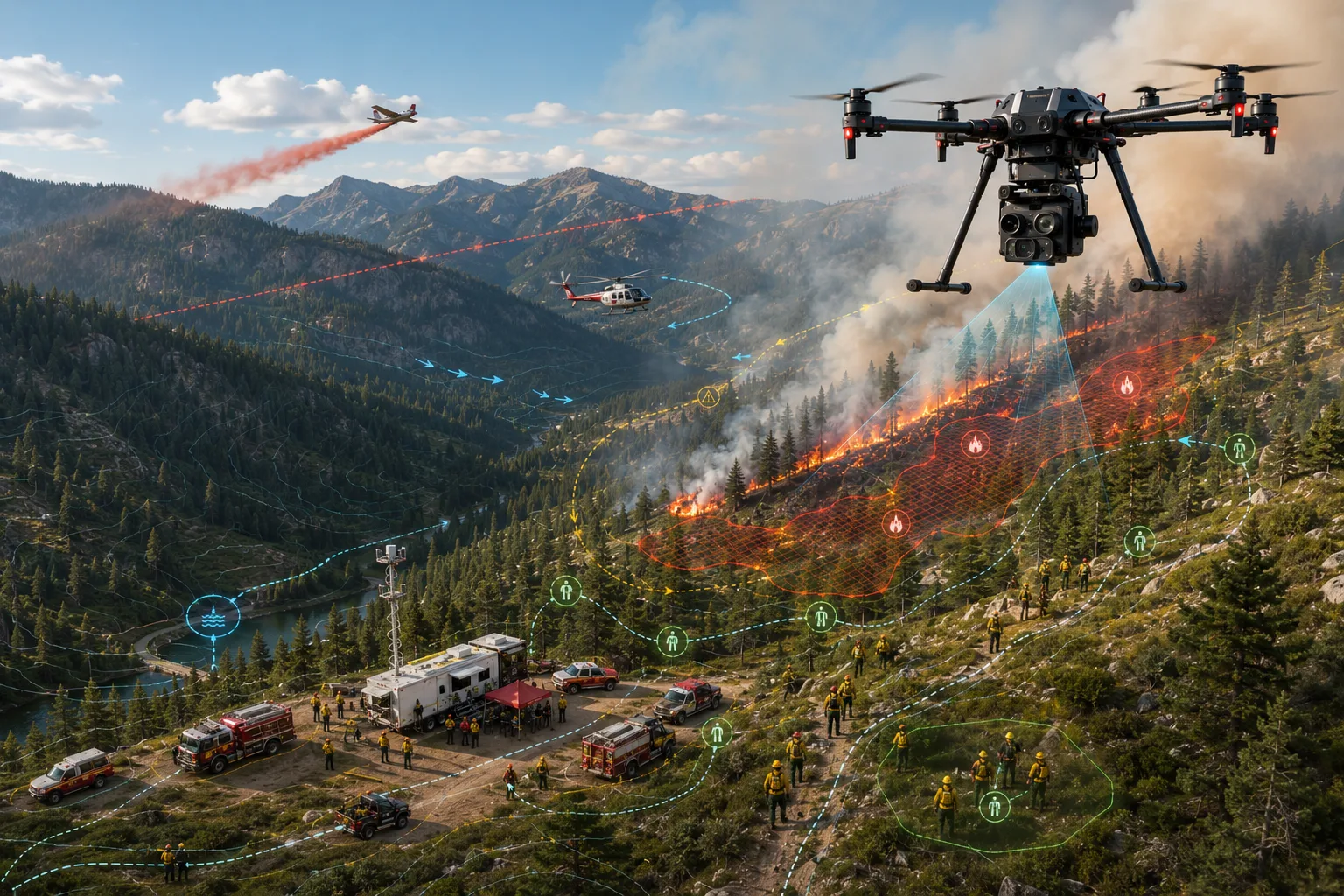 Fire operations mission concept visual for thermal hotspot awareness and command context.